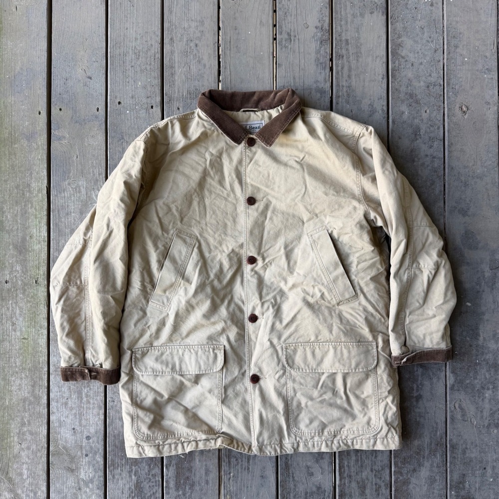 L.L. Bean Mens Field Coat Tan Canvas Corduroy Barn Jacket Quilted XXL Tall